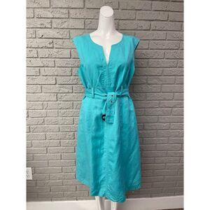 Emma James Women Linen Blend Sleeveless V Neck Midi Dress Size M